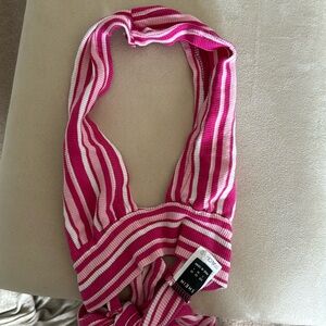 SHEIN top, pink and white, tie back